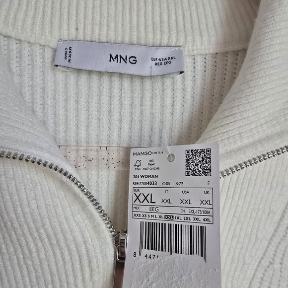 Mango, MNG New, White Stripe Preppy 1/2 Zip Knitted Sweater Vest, Size XXL - Picture 7 of 10